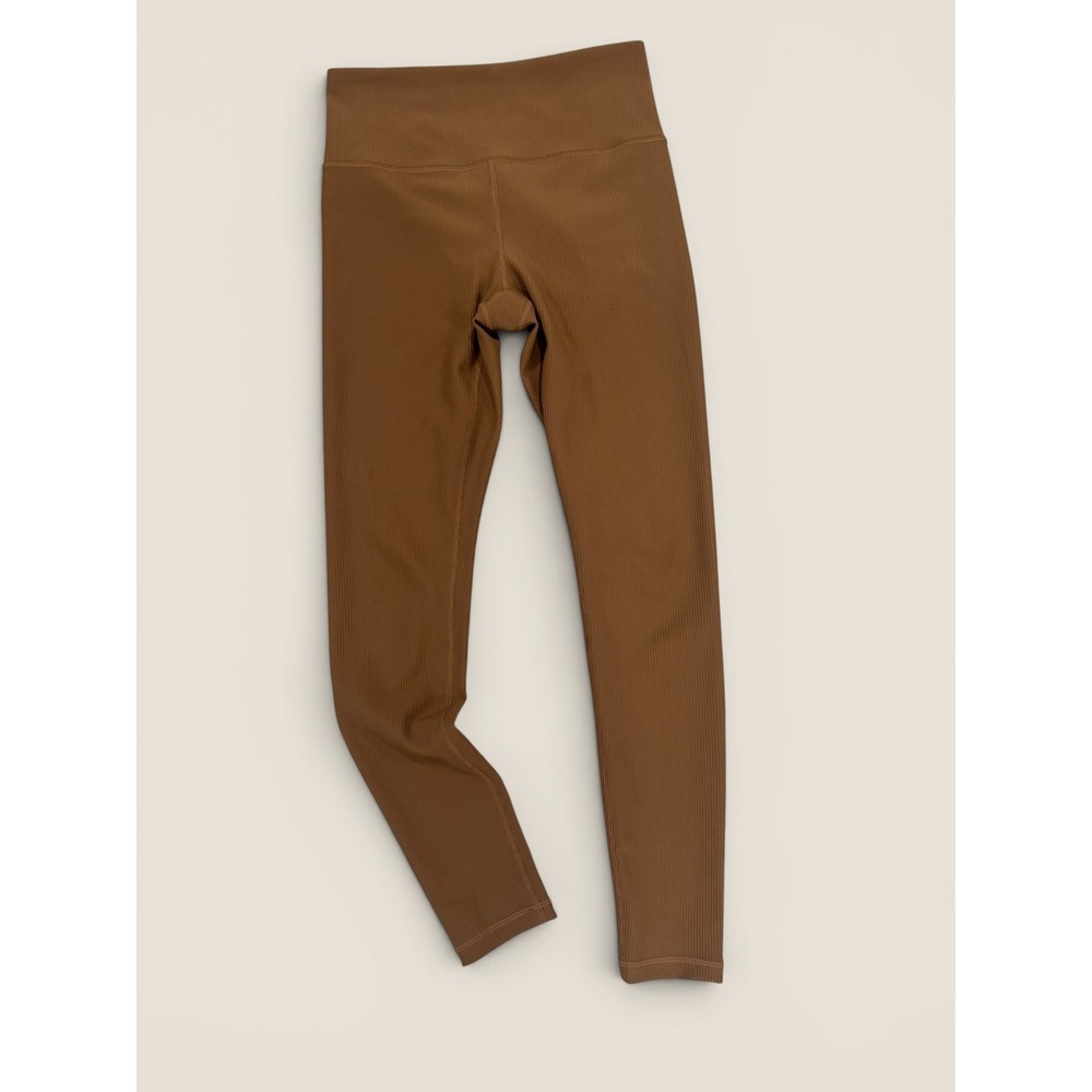 Athleta Elation Rib Tight Brown High Waisted Ribbed Leggings Womens Small - Picture 1 of 5